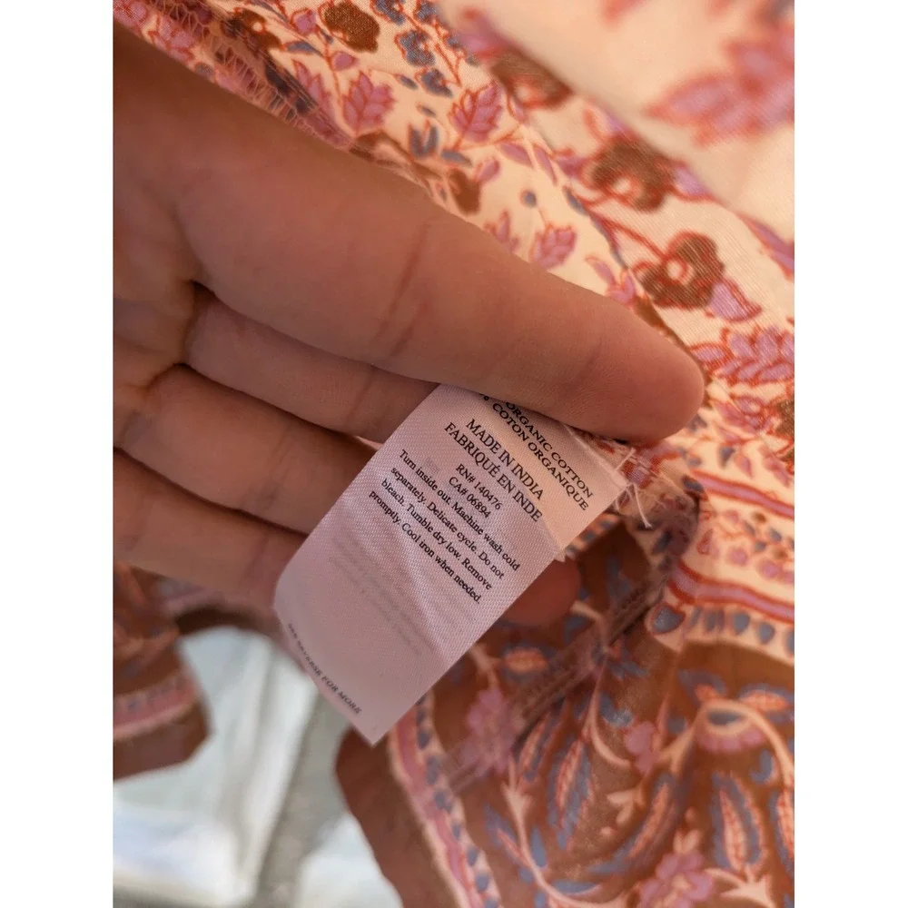 NEW Faherty Orinda Maxi Dress Women's L Earth Block Print Organic Cotton Tassel - Picture 10 of 12